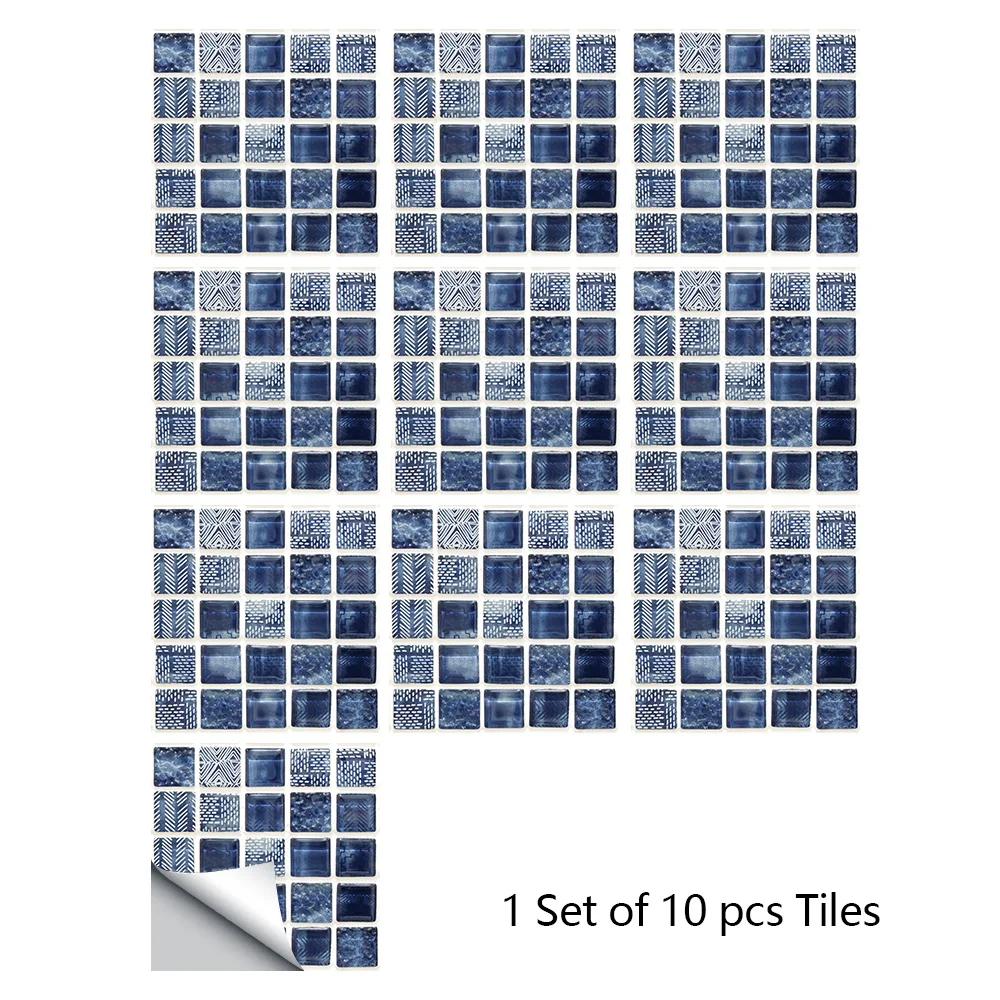 10pcs/set 10/15/20/30cm Flat Marble Mosaic Hard Tiles Wall Sticker Kitchen Bathroom Floor Diagonal Decor Wallpaper PVC Art Mural