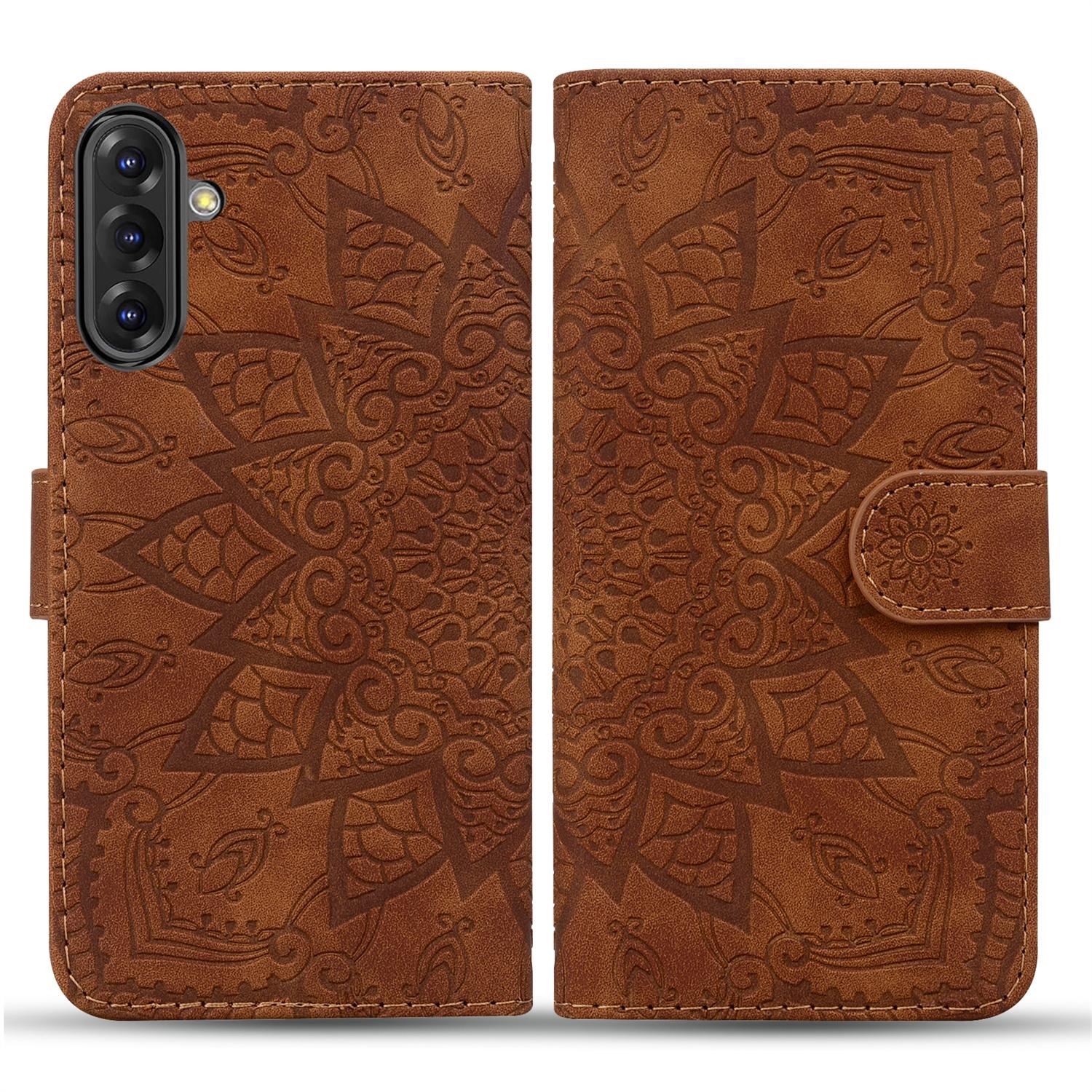 

For Samsung Galaxy A56 5G Case PU Leather Wallet Flip Phone Cover Flower Imprinted Brown