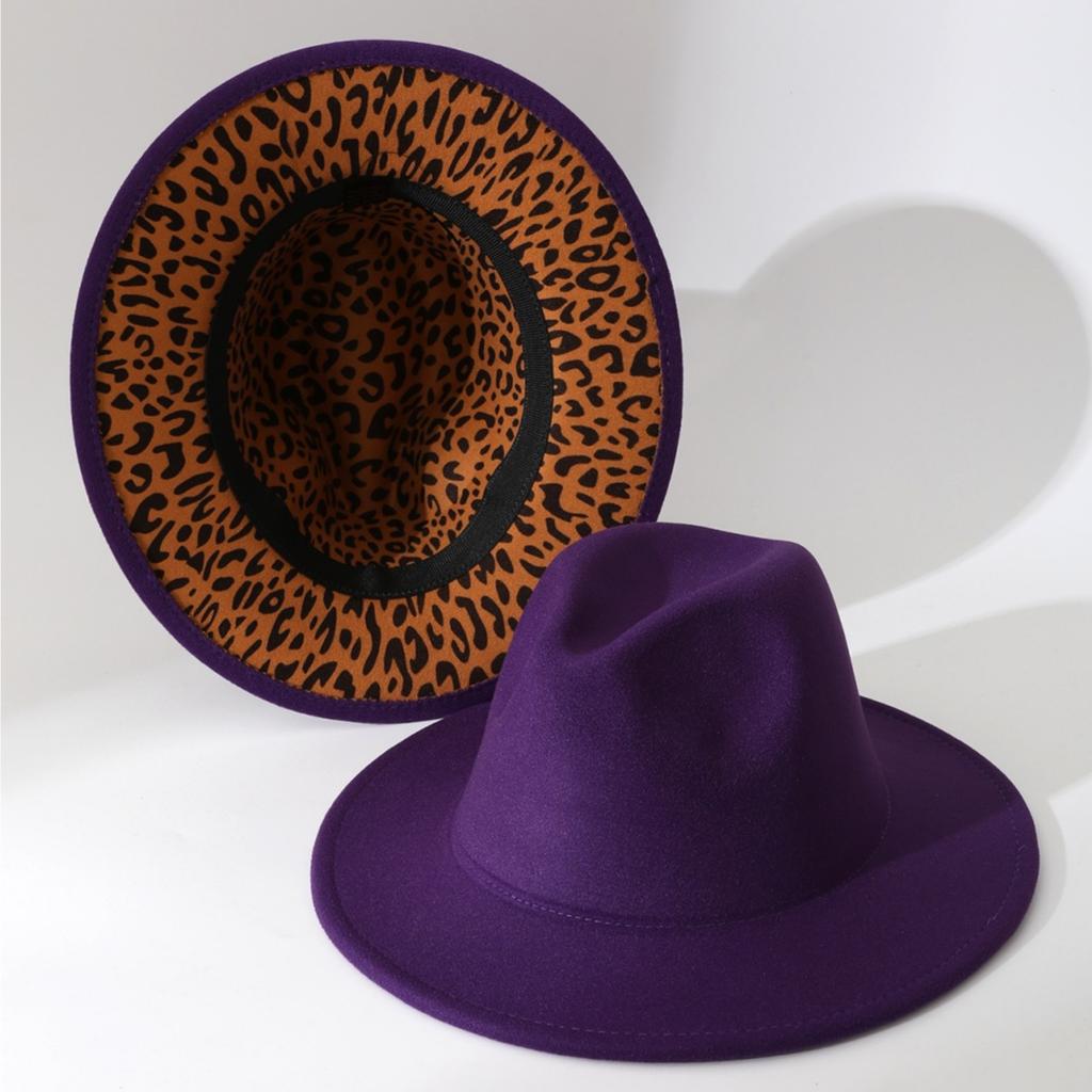 Hot-selling new fashion soft felt hats for men and women, reversible leopard print jazz hats, spring and autumn ethnic hats, fedora hats