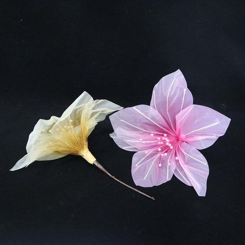 Handmade Silk Yarn Lily Flower 55cm Flower Diameter Pearl Stamen Wedding Road Lead Flower Transparent Silk