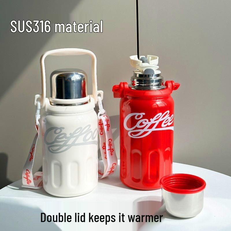 High-Capacity 316 Stainless Steel Thermos Cup, Coca-Cola Style, Portable Sports Water Bottle for Men & Women.