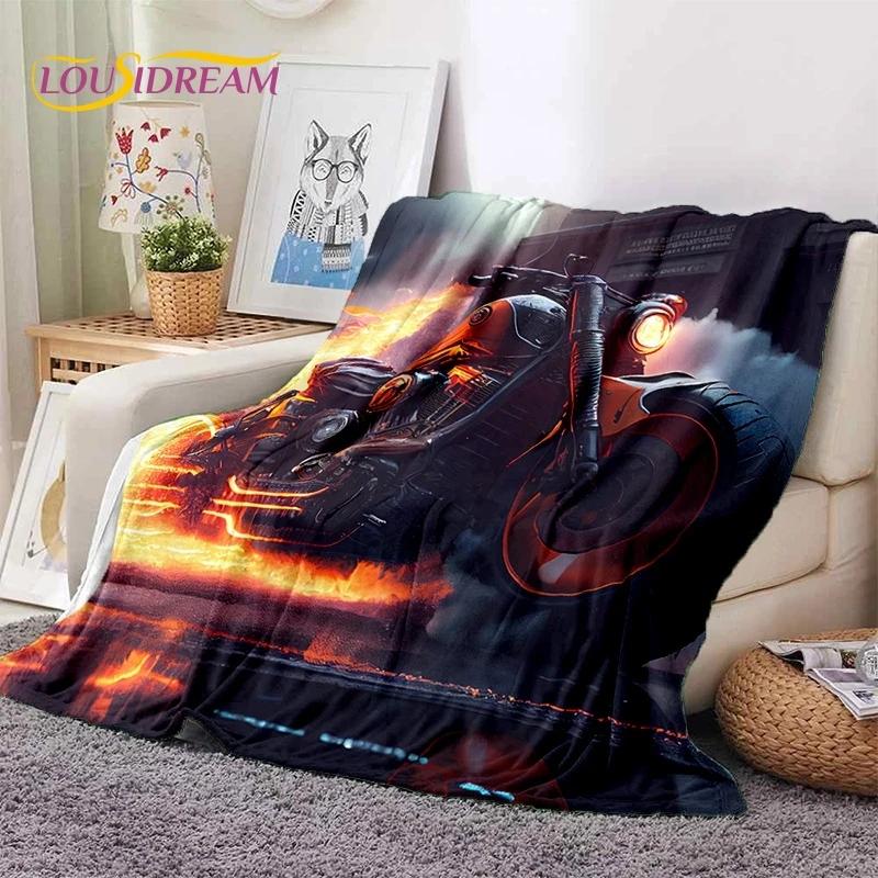 Motocross Modern Retro Motorcycle Soft Flannel Blanket for Bed Bedroom Sofa Picnic,Throw Blanket for Cover Outdoors Leisure Gift