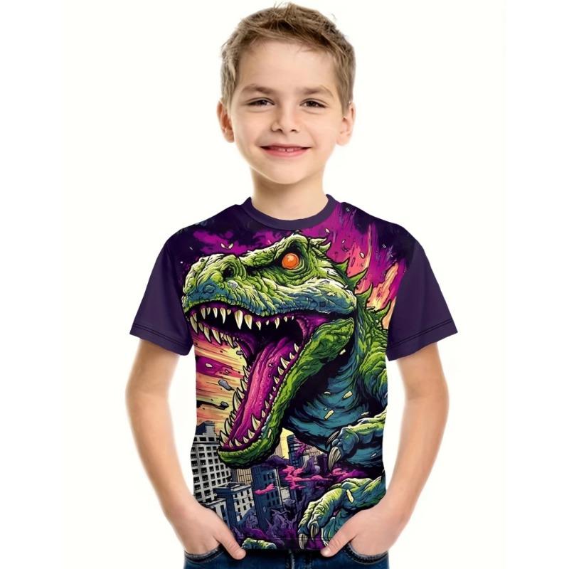 Dziecięca koszulka z nadrukiem 3D Dragon T-shirty dziecięce Topy z okrągłym dekoltem T-shirt z kreskówkowym zwierzęciem T-shirt z krótkim rękawem dla chłopca