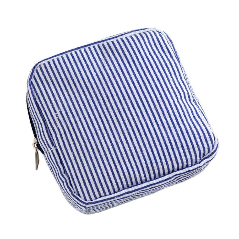 

Multi-functional Mini Makeup Bag Striped Pattern Storage Bag Durable Cosmetic Bag Daily Use темно-синий
