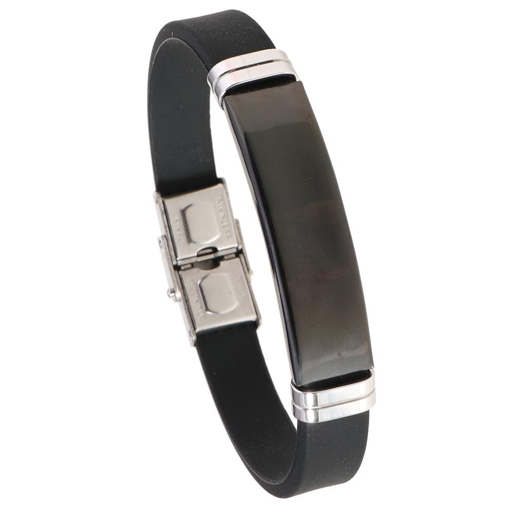 

Men s Black Stainless Steel & Silicone Engraved Bracelet