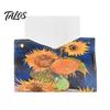 Compact Tissue Box for Bedroom PU Leather Cover with Wild Rose/Sunflower Pattern, Foldable Desktop Organizer, Napkin Holder Durable Bathroom