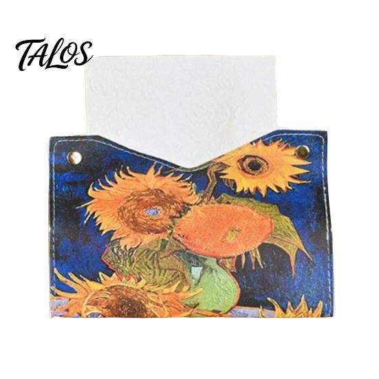 Compact Tissue Box for Bedroom PU Leather Cover with Wild Rose/Sunflower Pattern, Foldable Desktop Organizer, Napkin Holder Durable Bathroom
