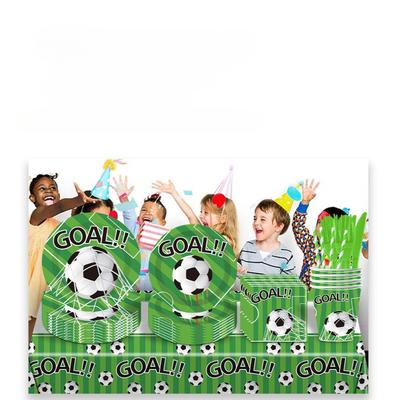 Ensemble de vaisselle sur le thème du football de la Coupe du Monde, fournitures de décoration pour fête d'anniversaire, assiettes en carton jetables, gobelets en carton, serviettes en papier, nappes