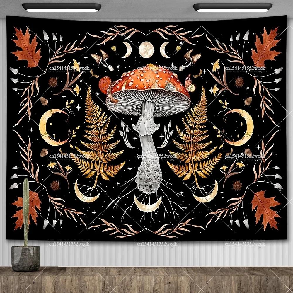 Skull Floral Tapestry Mushroom Skeleton Goth Tapestry Aesthetic Room Decor Moth Moon And Stars Wall Tapestry Home Decoration
