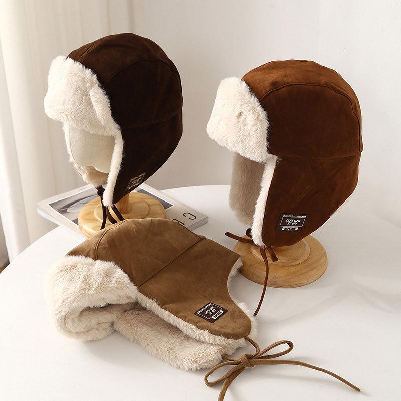 Hats men's and women's autumn and winter Lei Feng hats men's velvet winter ear protectors thickened warm pilots windproof and cold-proof hats women