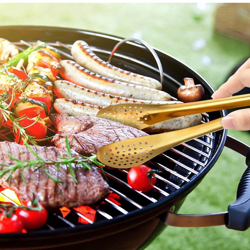 Stainless Steel Serving Tongs Three Sizes, Gold Tongs for Serving Food, Serving Utensils Cooking Tongs for Buffet, Appetizer, Dessert