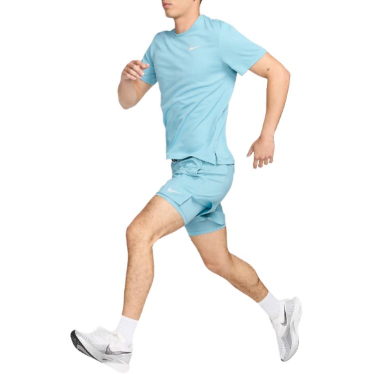 Nike Dri-Fit UV Logo Print Round Neck Solid Color Comfortable Casual Breathable Short Sleeve T-Shirt Men Tops Sky-Blue DV9316-464