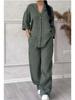 Women's Cross-Border Fashion Solid Color Cotton Linen Casual Set Pants