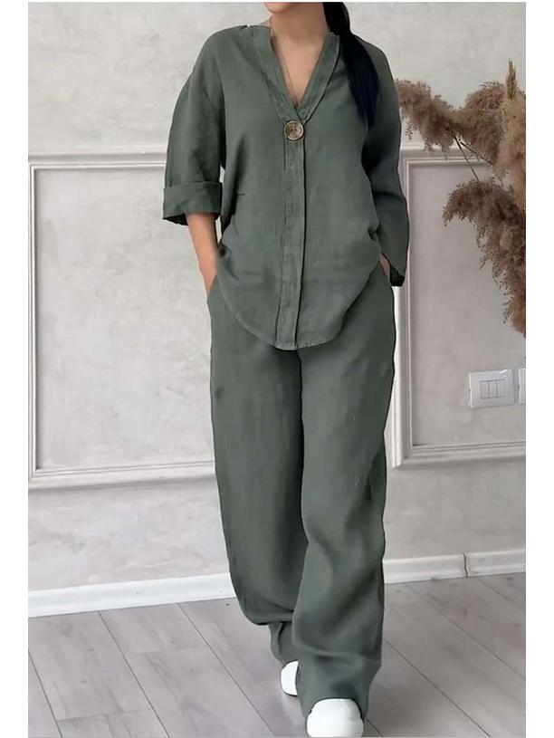 Women's Cross-Border Fashion Solid Color Cotton Linen Casual Set Pants