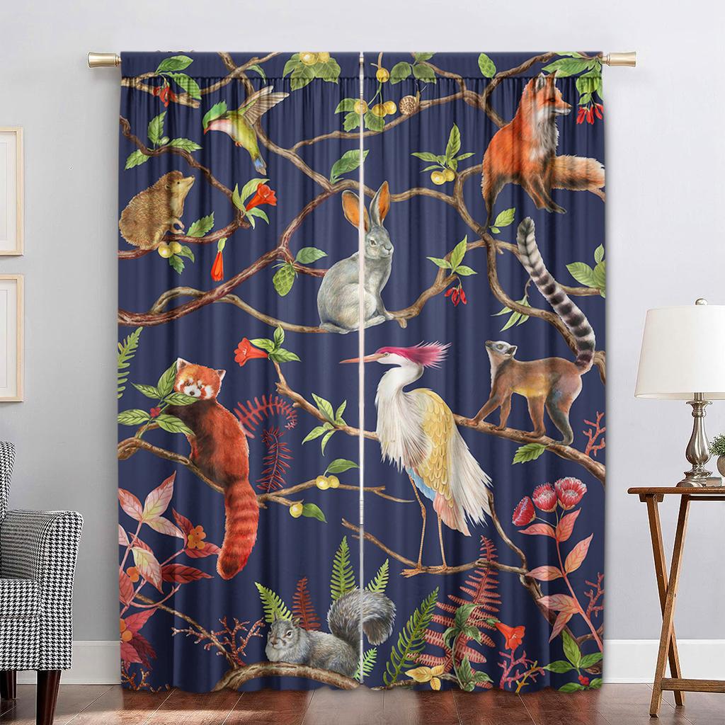 2PC Home Decoration Curtains With Black Background Flowers And Rod Pocket Curtains, Kitchen, Coffee Shop, Living Room, Balcony