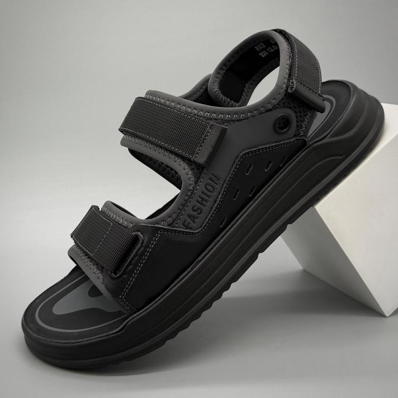 Men s Genuine Leather Non-Slip Sandals 2026 - Soft Sole Two-Way Beach  Driving Shoes Size 41 чёрный