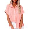 Casual Loose Women Shirt Short Sleeve Lapel Button Down Top With Pocket Tshirt Fashion Color