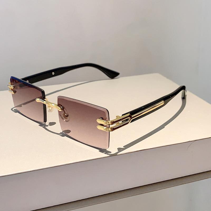 New Frameless Simple and Versatile Metal Frame Sunglasses, High-end Trendy Driving UV-proof Sunglasses