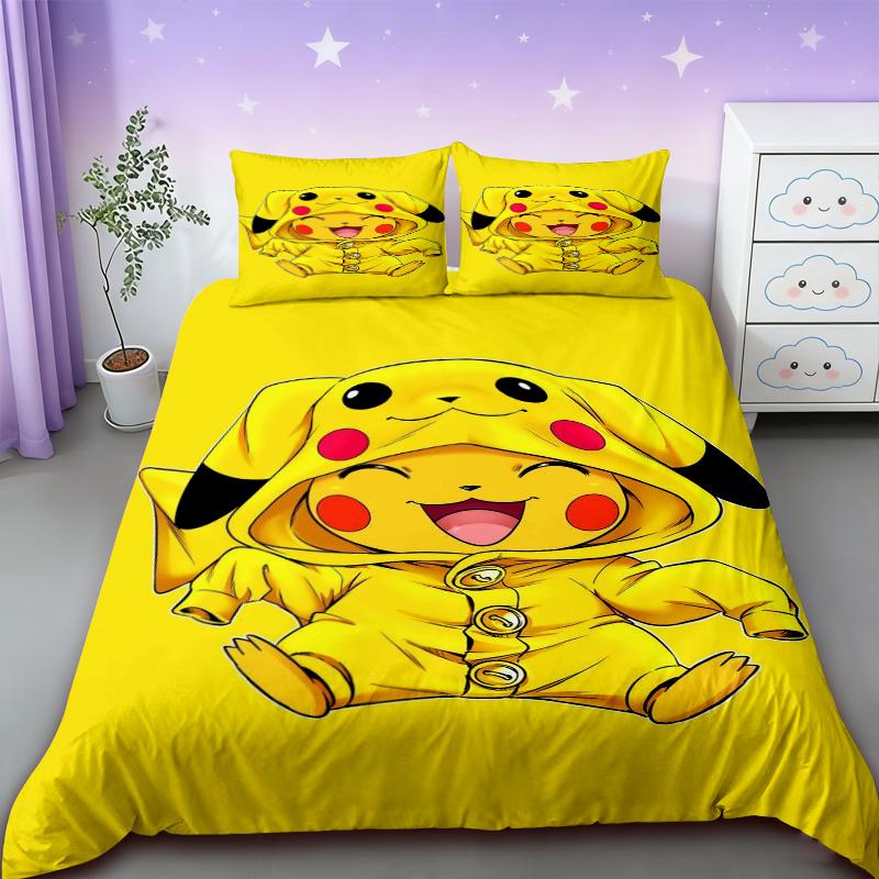 Pikachu Duvet Covers Pokemon Kids Cartoon Bedding Set Quilt Cover Twin Full Bedroom Bed Decor for Teens Best Gifts Comfortable
