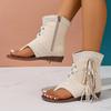 Fashion 2025 New Tassel Beaded Shell Ethnic Lace Side Zipper Fashion Comfortable Hundred Beach Women's Short Boots