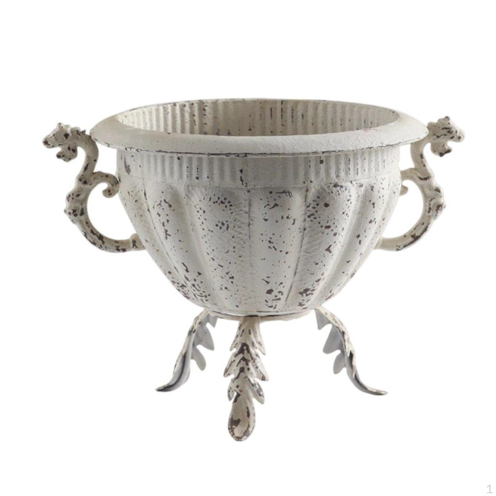 French design Trophy Vase Large Mouth Silhouette Ornate Handles Distressed Metal Planter