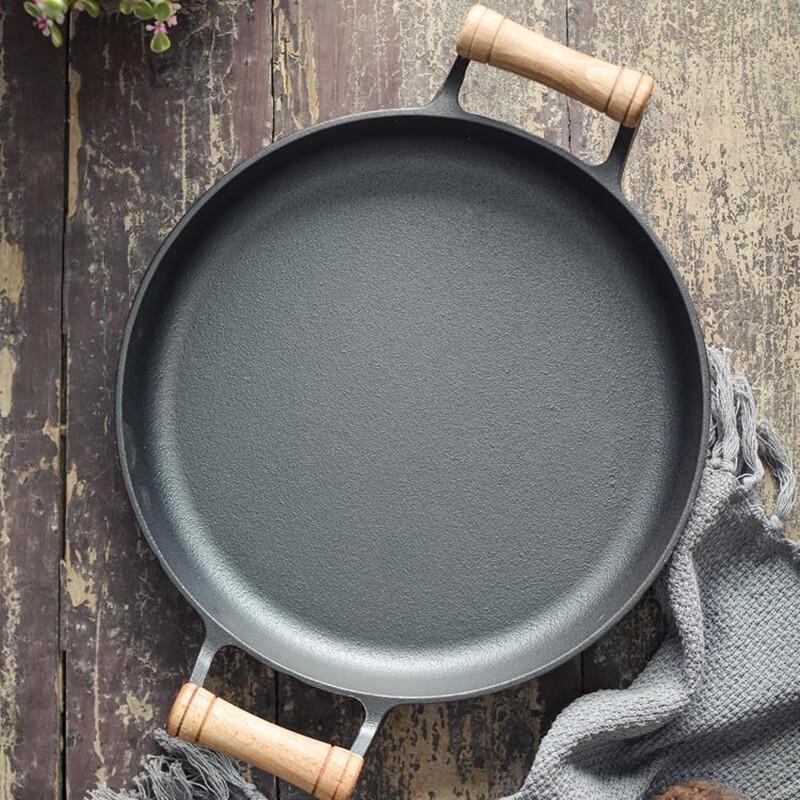 ZISIZ Cast Iron Frying Pan with Wooden Handles