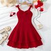 Girls' Fashion Dress Spring/Summer Children's Elegant Red Strapless Short Dress