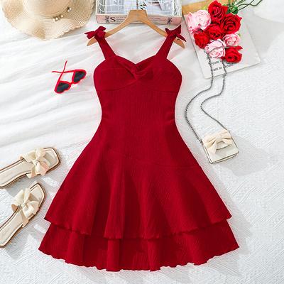 Girls' Fashion Dress Spring/Summer Children's Elegant Red Strapless Short Dress