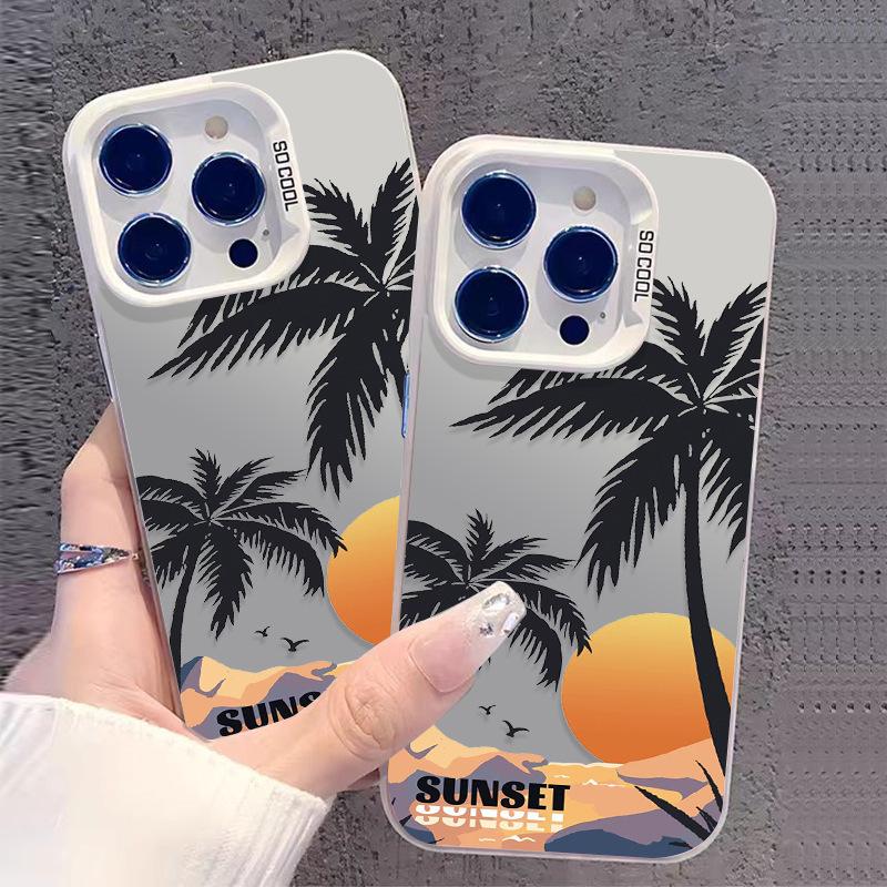 Sunset Coconut Tree Case for iPhone 18 Pro Max/16/15, 14pm/13/12, New Color Silver