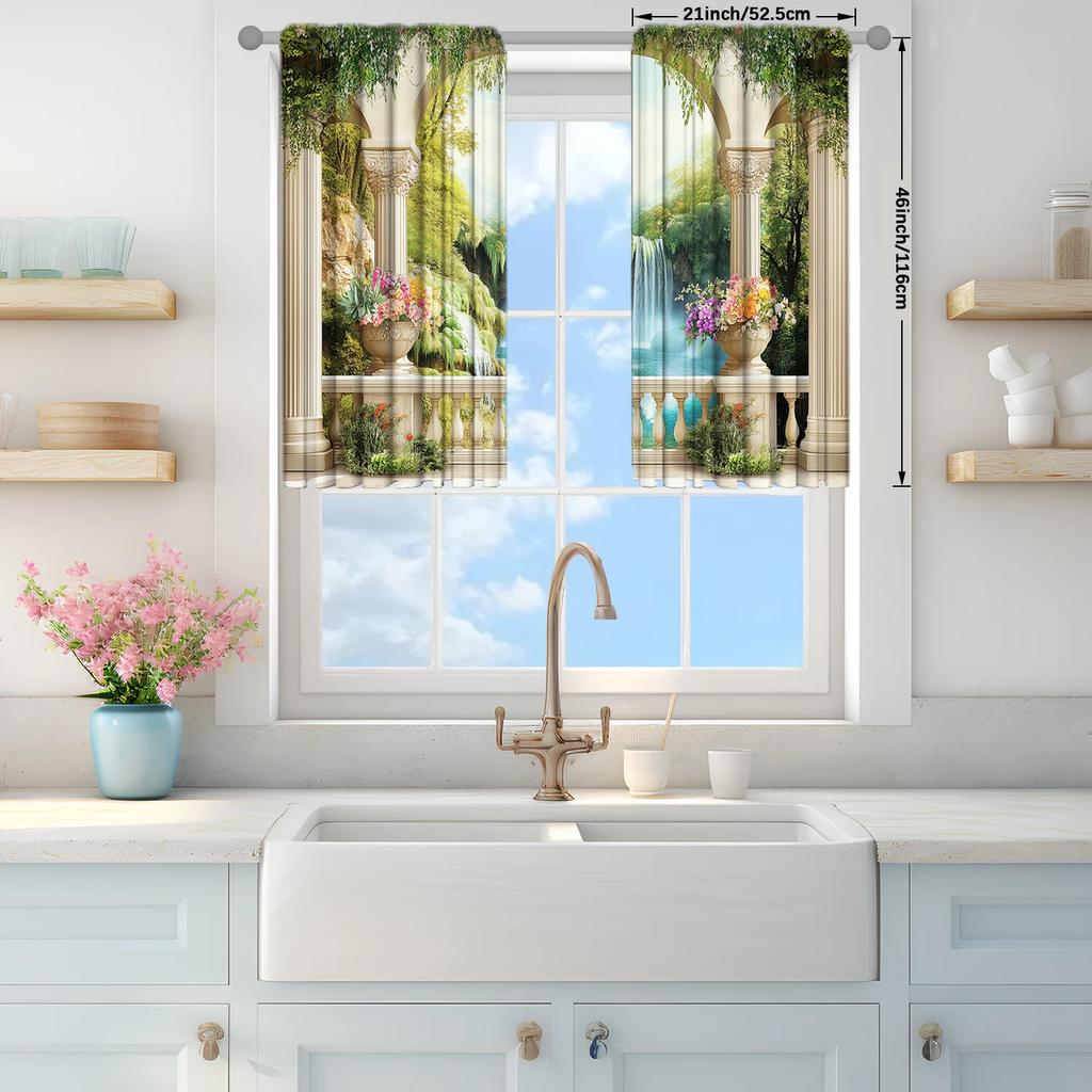 Roman Column Landscape Painting Printed Curtain Home Decor Window Treatment Bedroom Office Kitchen Set Of 2 Made Polyester With Rod Pocket Washable