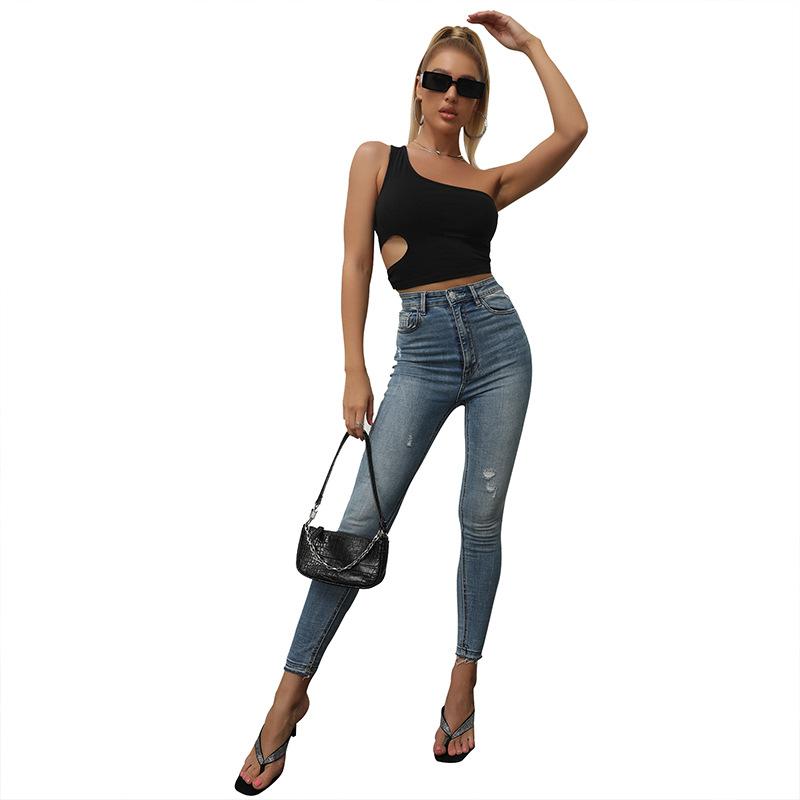 European and American women's clothing summer new fashion hollow vest sexy shoulder tank jacket