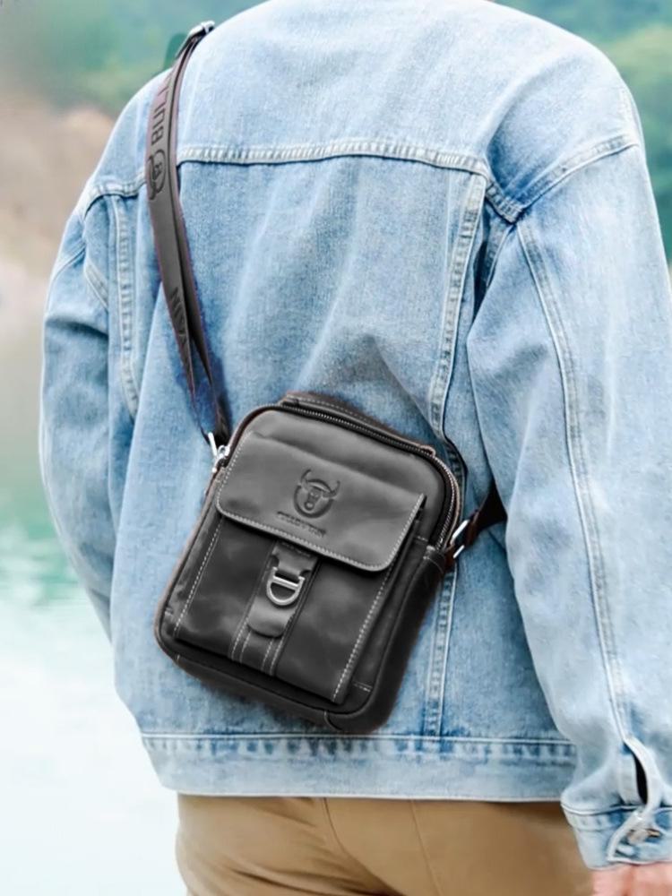 Captain Niu Men's Genuine Leather Crossbody Bag - Trendy, Casual, and Multifunctional