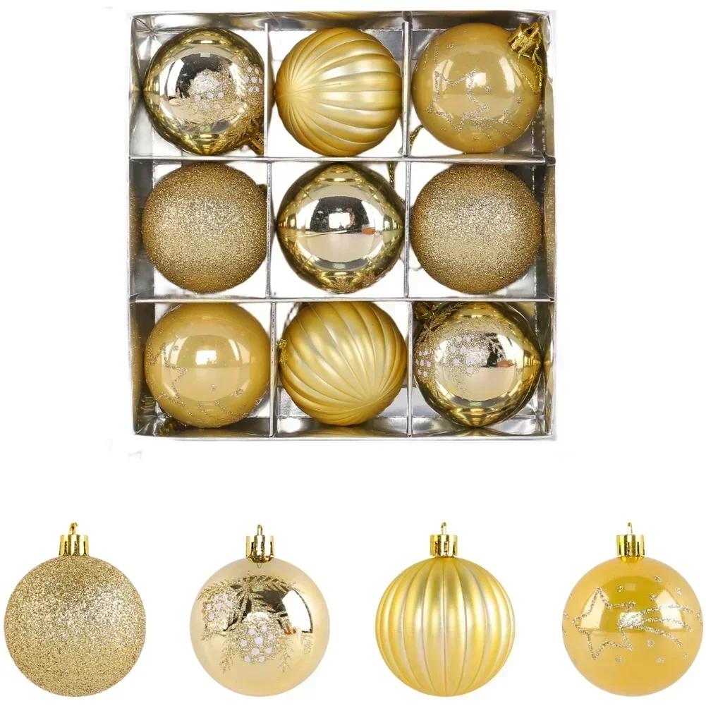 Christmas Ornaments Set 9 Pieces Hand Painted with Metallic Finish Suitable for Window Display and Holiday Home Decoration
