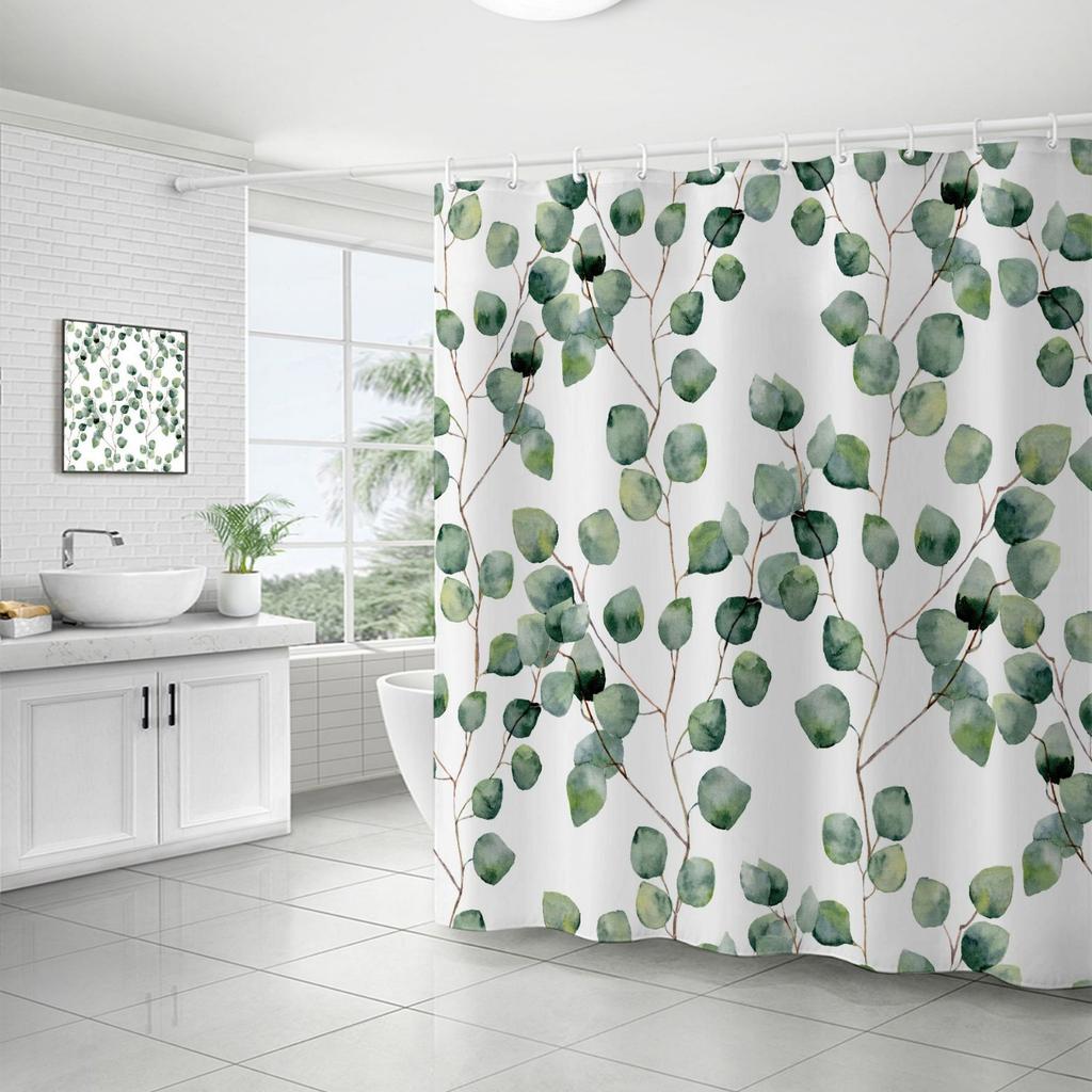 Waterproof Shower Curtain 3D Printing Tropical Jungle Plant Leaves Flowering Season Polyester Shower Curtain Free Hook