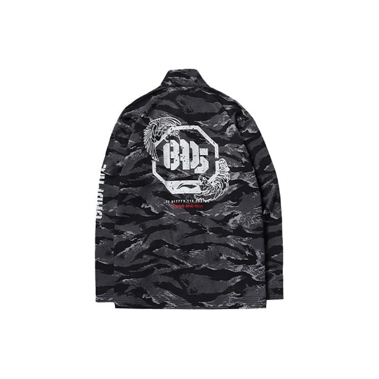 Li Ning Badfive Basketball Series Retro Style Button Collar Jacket Men Jacket Standard-Black-Camouflage AJDN181-1