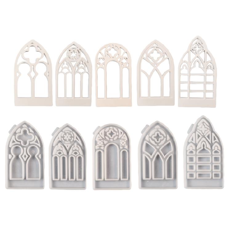 5pcs Candlesticks Silicone Molds Gothic House Candle Holder Castings Molds