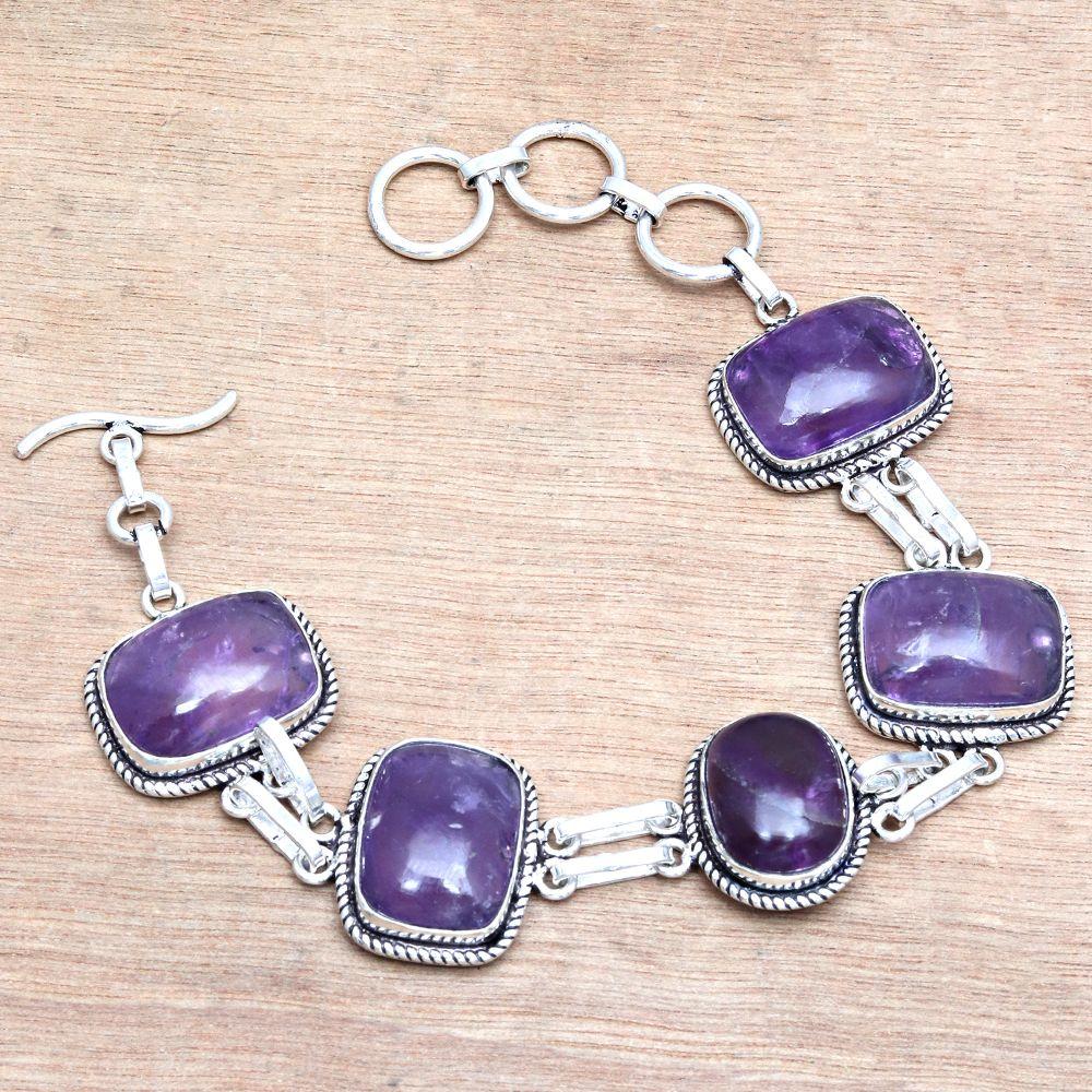 Amethyst Cabochon Gemstone Jewelry Bracelets 7''Adjusable