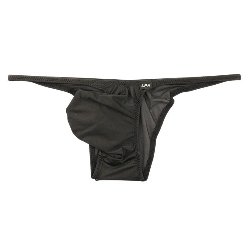 La Pomme Bikini Made with GUS Sheer and Clear Material with 3D Pouch Made In Japan by La Pomme LPH Black Men's Half-Back Shorts, Fabric, Glossy,