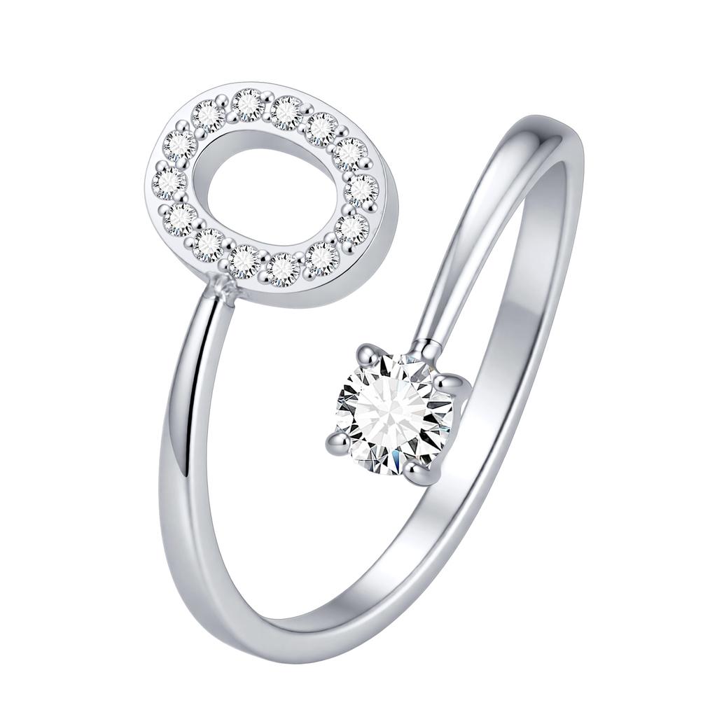 Chic Zircon Initial A-Z Letter Rings for Women Girls Adjustable Opening Ring Name Alphabet Female Wedding Fashion Jewelry Gift