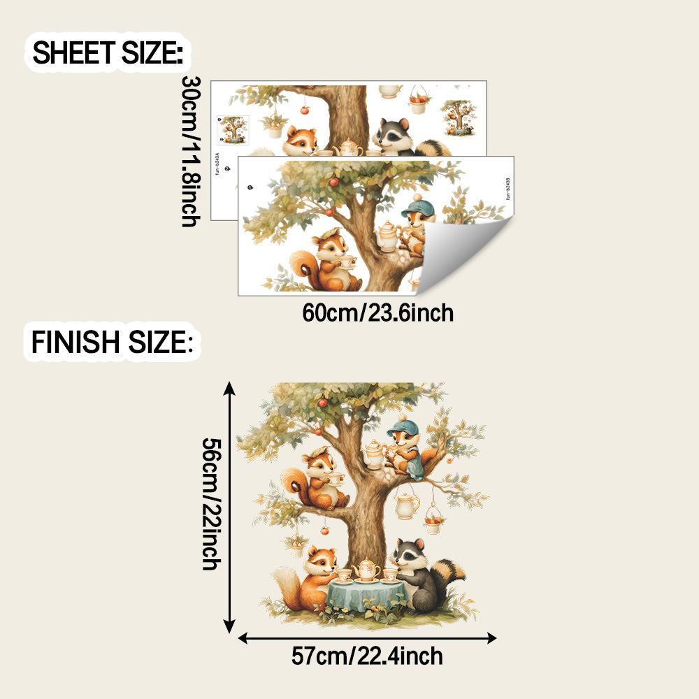 

Decorative Wall Stickers for The Children s Room of The Squirrel Family Holding A Tea Party Under The Cartoon Tree