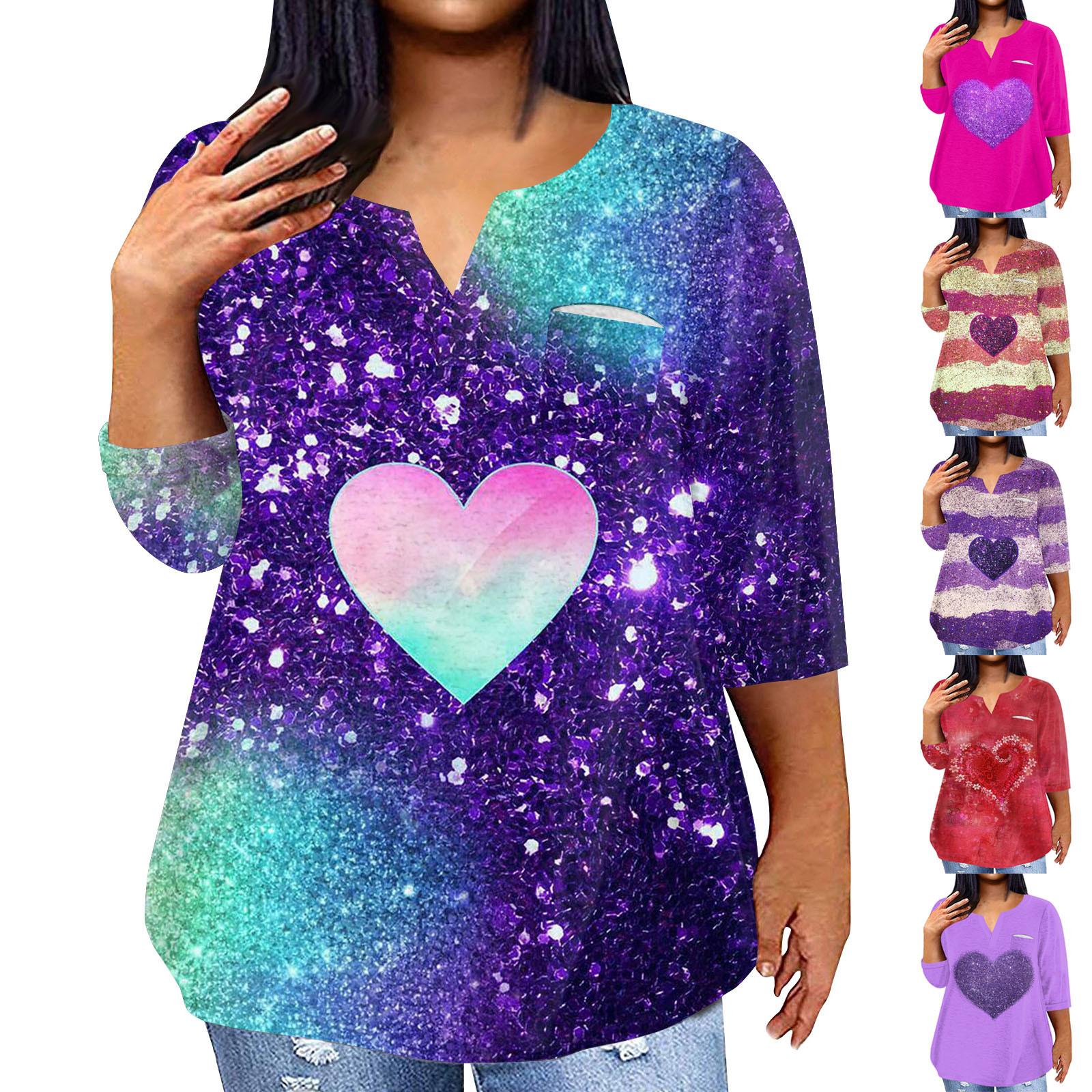 

Женский модный повседневный пуловер с рукавами три четверти и V-образным вырезом с принтом, топ с рукавами 4/3