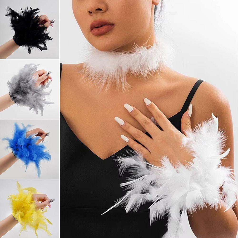 Feathers Plush Wrist Cuffs 8 Color Nail Ornament Wristband New Bracelet Sleeves Nail Decor