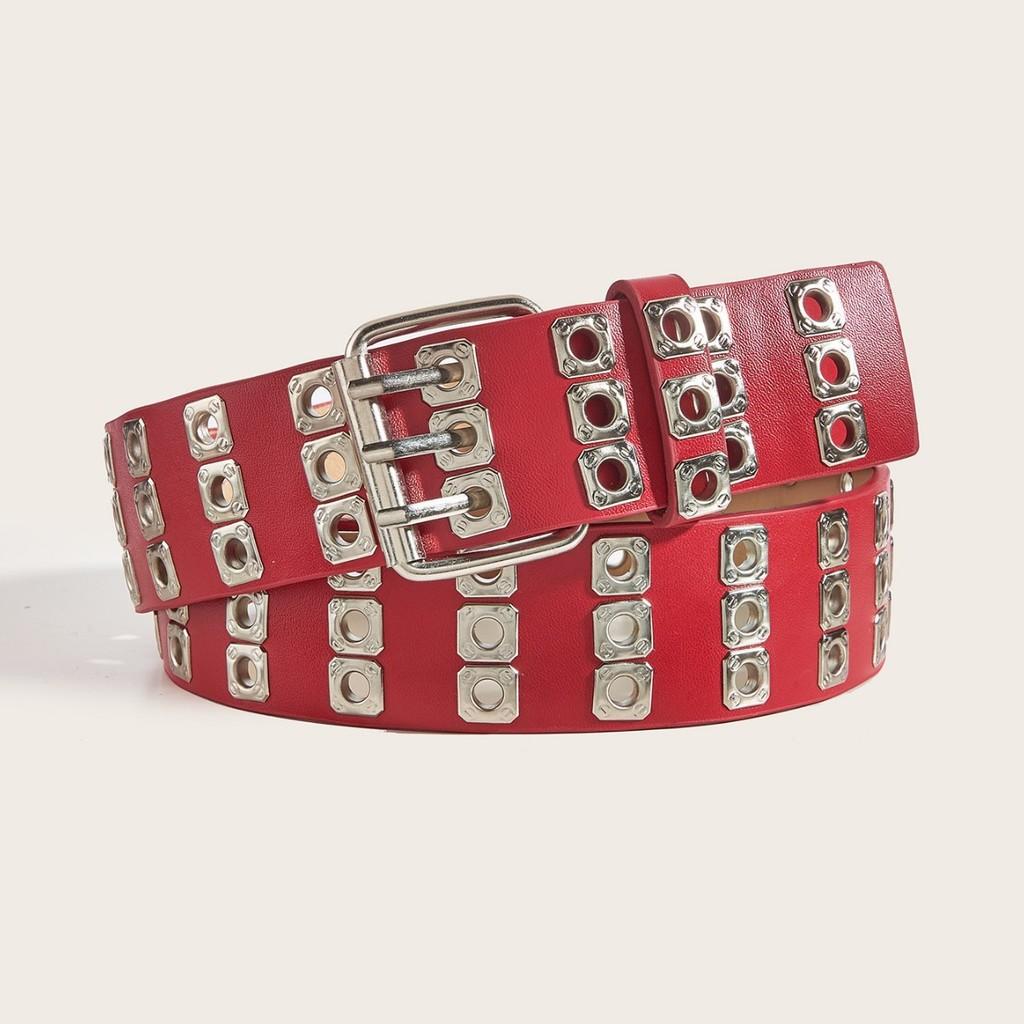 Double Row Retro Belt Iron Buckle Hollow Pattern Stylish Jeans Streetwear Looks