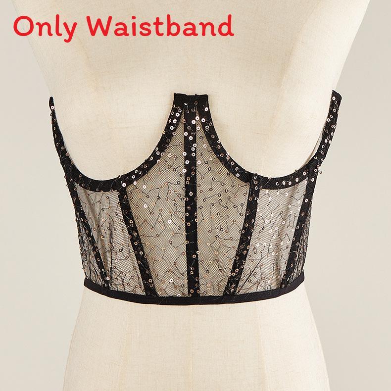 Fashionable Sequins Decorated Fishbone Waist Cincher Slimming Waist Seal For Summer And Winter Wear чёрный
