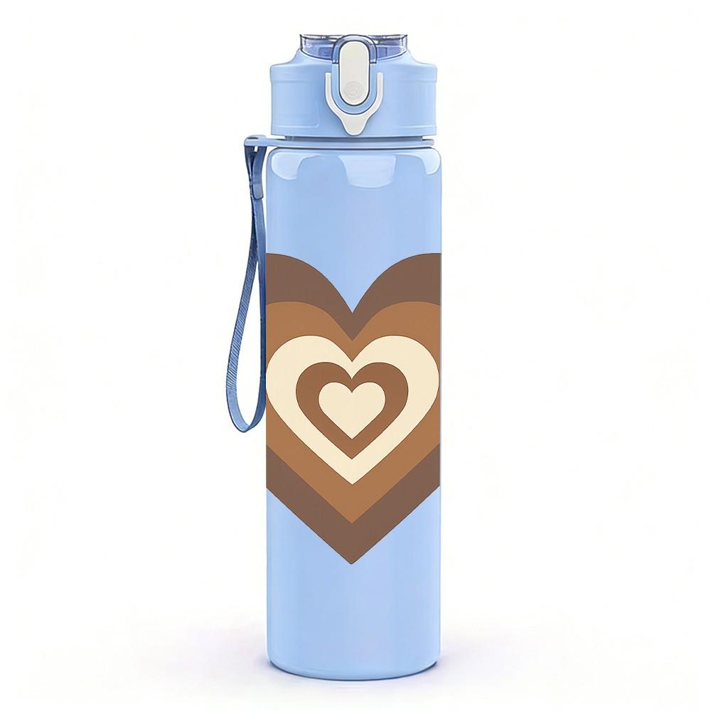 1PC Two Layered Heart Outline 750ml Color Plastic Sports Water Bottle Leakproof Flip Straw Lid Suitable for Sports Office Home Use