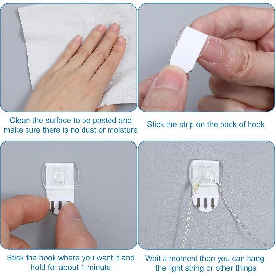 Ouligay 42PCS Mini Light Clips Clear Adhesive Light Hooks for Indoor String Lights Damage Free Acrylic Cable Clips for Wires on Wall Patio Porch