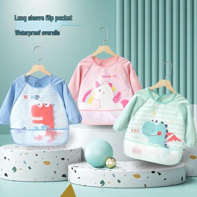 Children's Waterproof Long Sleeve Reversible Bib with EVA Smock and Dual-Use Pocket