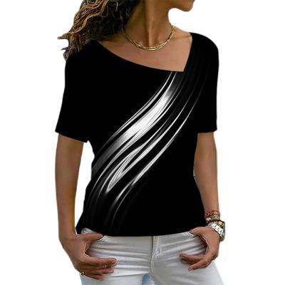 Color Contrast Floral 3D T-shirt Summer Women Irregular V-neck T Shirts Streetwear Harajuku Short Sleeve Tee Oversized Y2k Tops