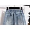 DIMANAF 2026 Summer New Plus Size Women Embroidered Floral Denim Shorts Casual Elastic Waist Short Pants Jeans