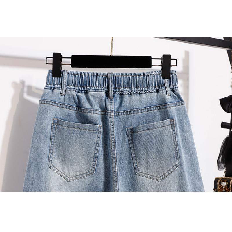 DIMANAF 2026 Summer New Plus Size Women Embroidered Floral Denim Shorts Casual Elastic Waist Short Pants Jeans